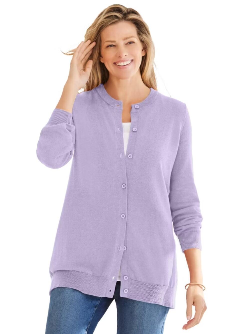 KATIENYC NWT Woman Within Perfect Long-Sleeve Cardigan in Pale Lilac size 18/20